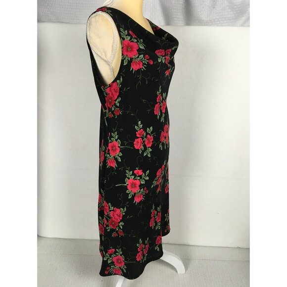 Betsy Lauren Womens Sleeveless Floral Dress Black With Red Flowers Size 14 Poly - Picture 3 of 12